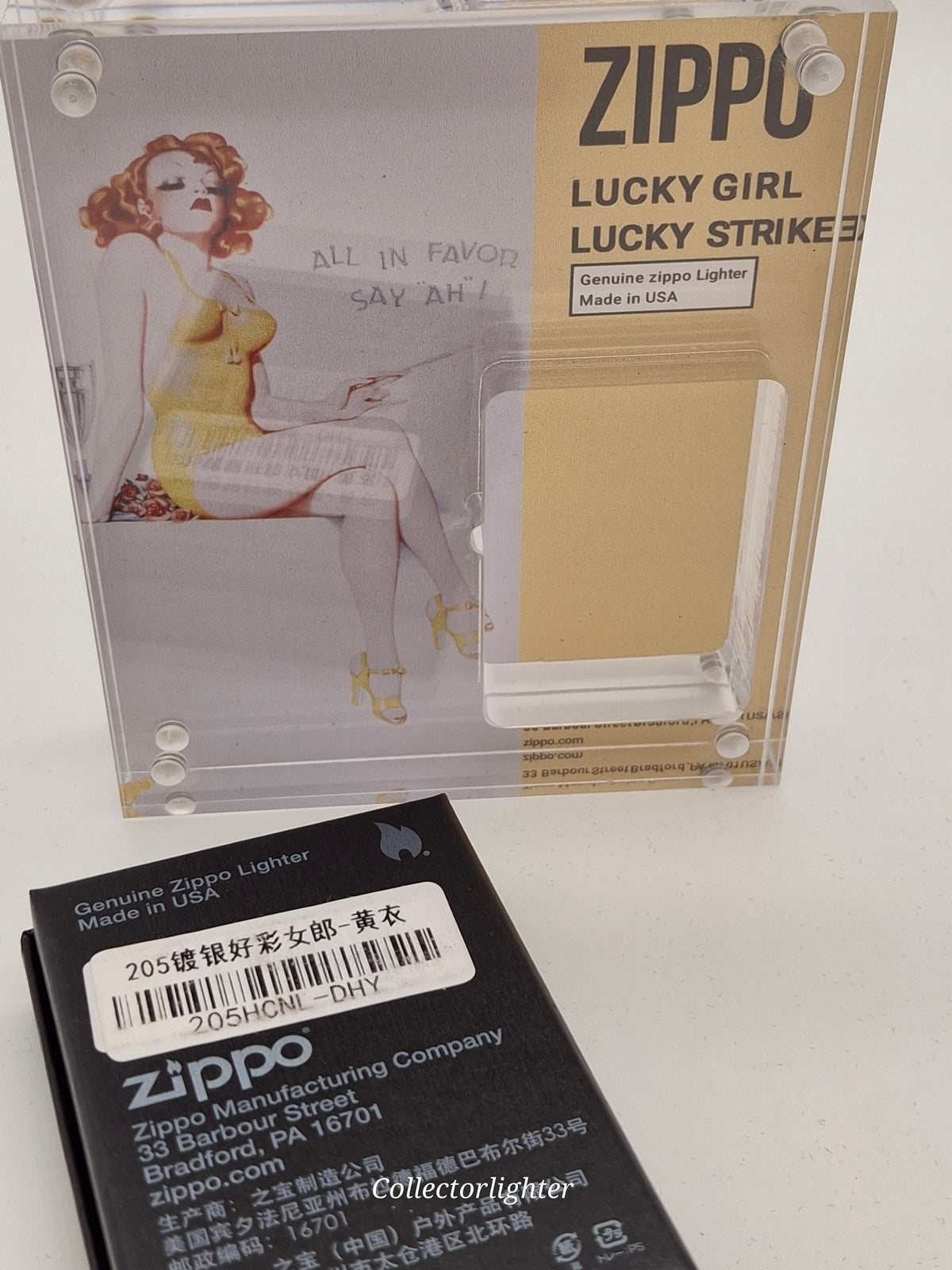 Zippo Benzinfeuerzeug Zippo _ Lucky Strike Pin Up Limited Edition in Acrylbox , gelb Z-LESP-1013 Zippo _ Lucky Strike Pin Up Limited Edition in Acrylbox , gelb