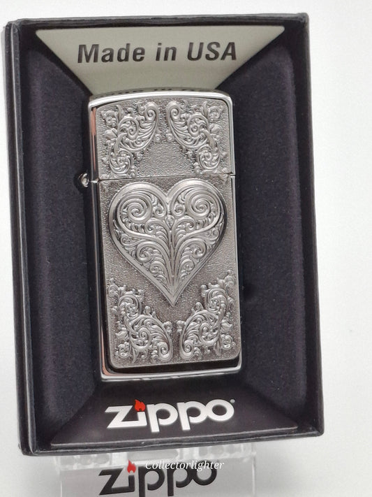 Zippo petrol lighter - Heart with Ornaments Slim Line 2004523