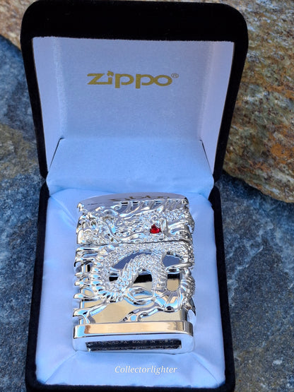 Zippo - Japanese Silver Dragon Red Ruby - Asia Modell