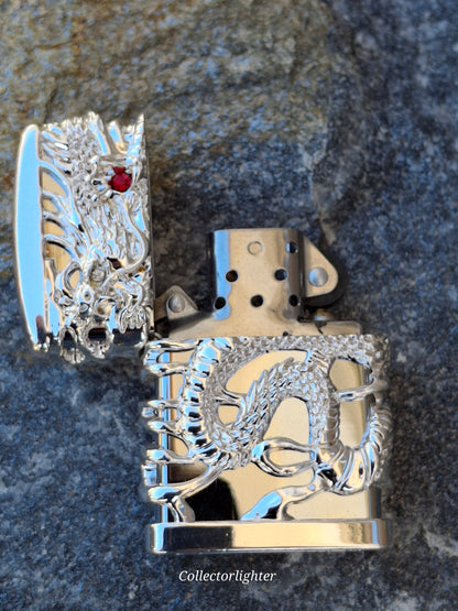 Zippo - Japanese Silver Dragon Red Ruby - Asia Modell