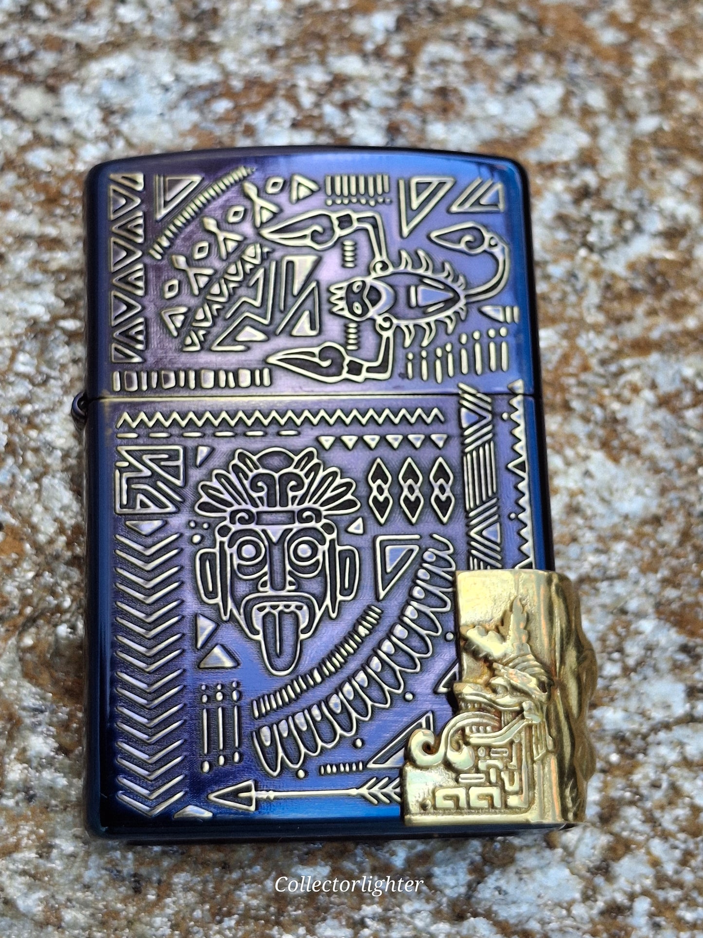 Zippo - Baked Blue Tribal Totem- Asia Modell - Metalfire