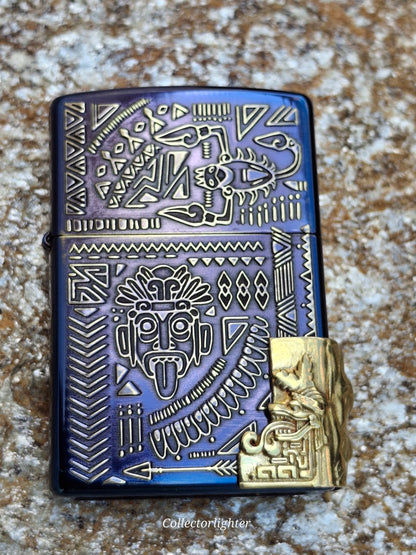 Zippo - Baked Blue Tribal Totem- Asia Modell - Metalfire