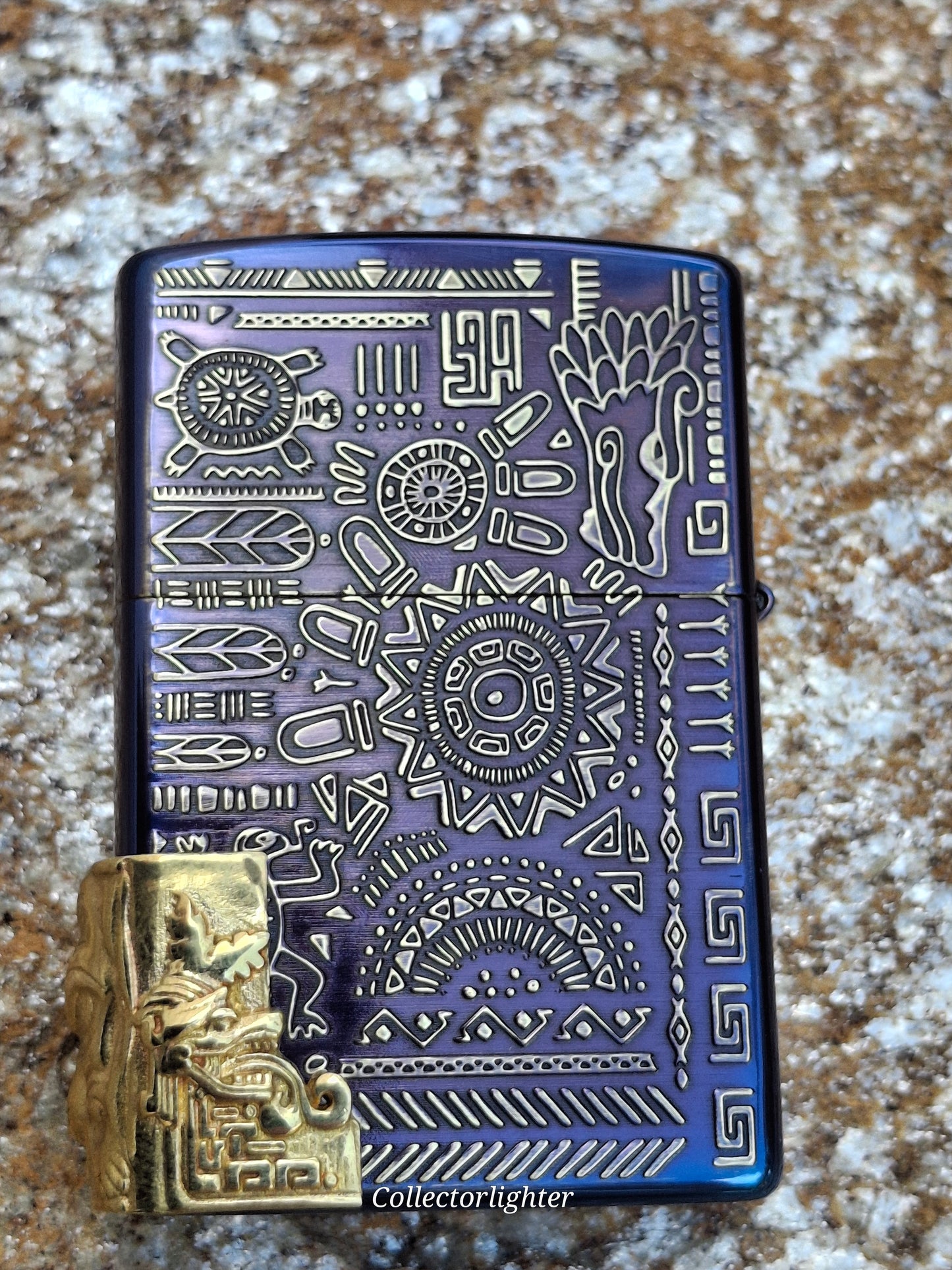 Zippo - Baked Blue Tribal Totem- Asia Modell - Metalfire