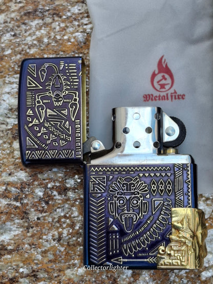 Zippo - Baked Blue Tribal Totem- Asia Modell - Metalfire