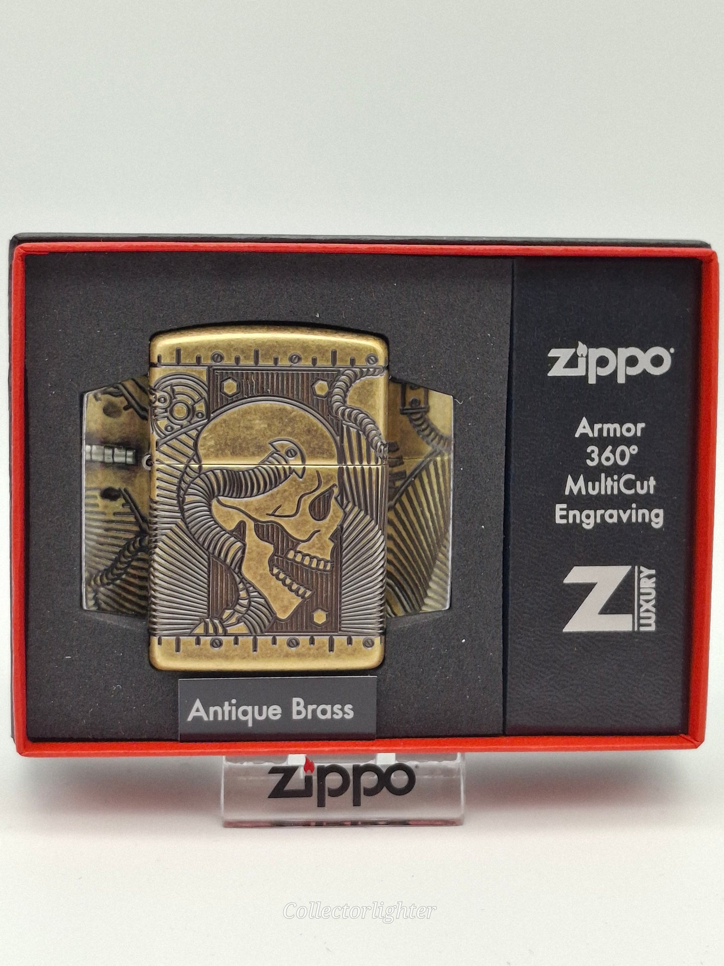 Zippo - Skull Multi Cut Antique Brass Armor Case 60002848