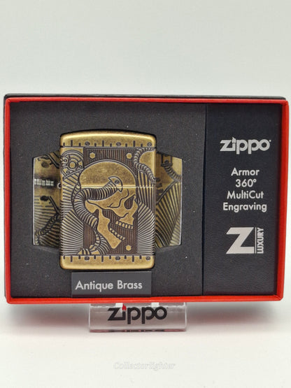 Zippo - Skull Multi Cut Antique Brass Armor Case 60002848