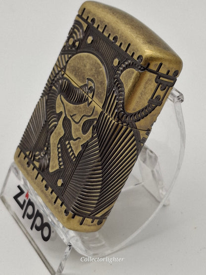 Zippo - Skull Multi Cut Antique Brass Armor Case 60002848