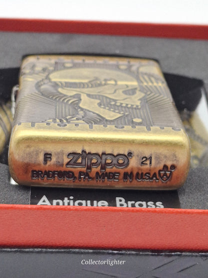 Zippo - Skull Multi Cut Antique Brass Armor Case 60002848